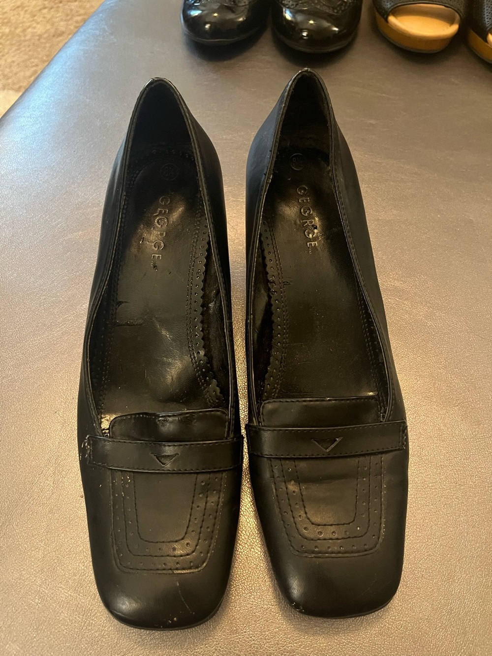 George Black Square-Toe Leather Loafers